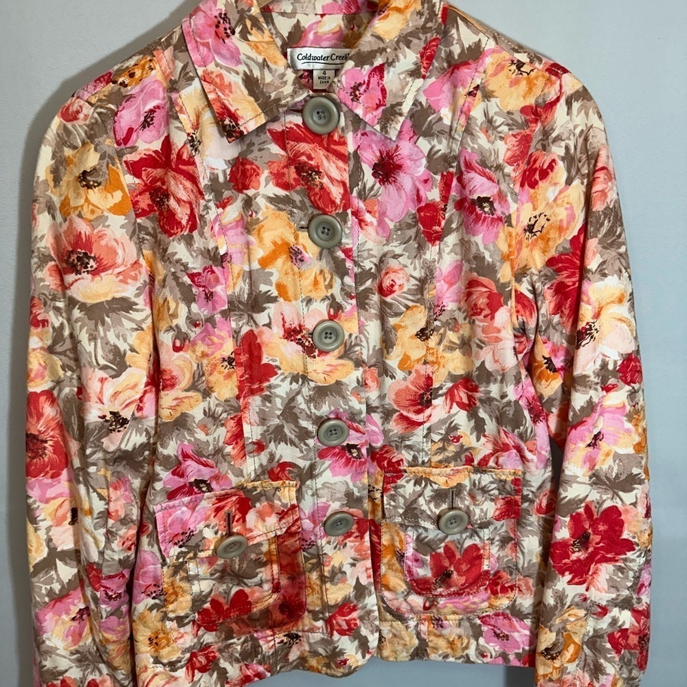 Coldwater Creek Womens Size 4 Jacket Blazer Floral Cottagecore Buttons Pockets